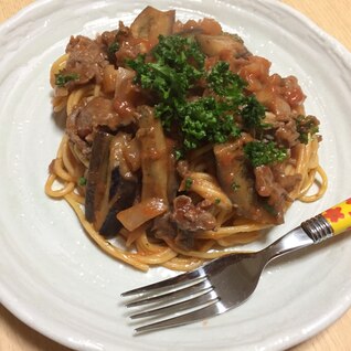 ナス入りミートソースパスタ